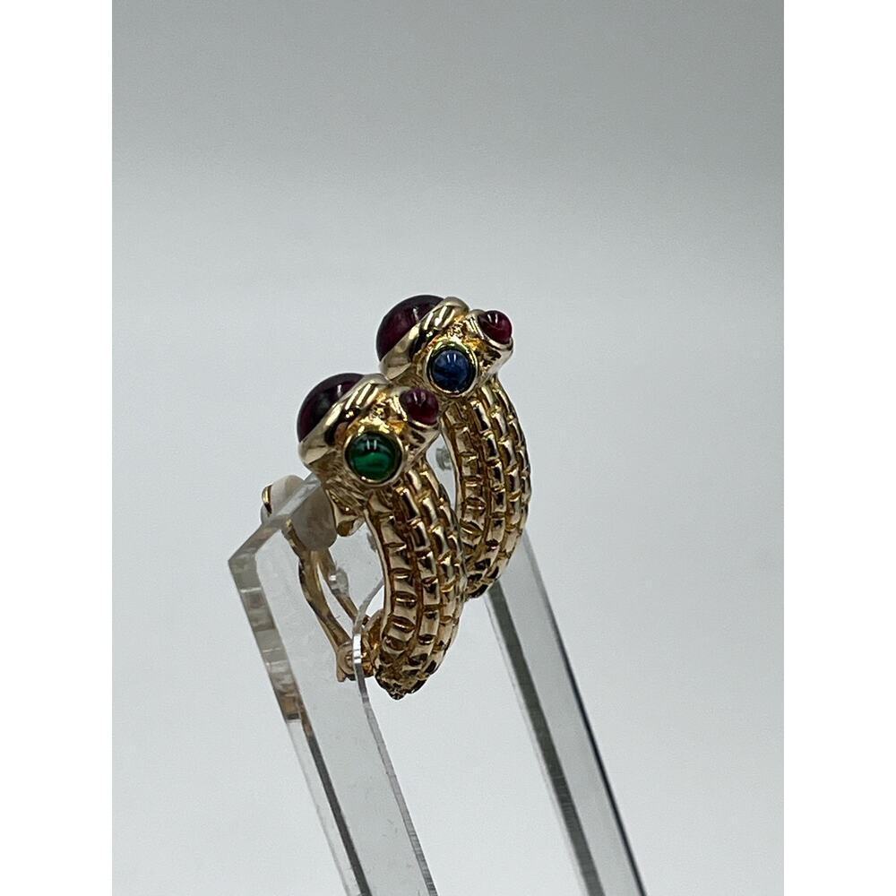 Ivana Trump Vintge Classic Jewel Colored Cabochons Clip On Earrings - Picture 4 of 11